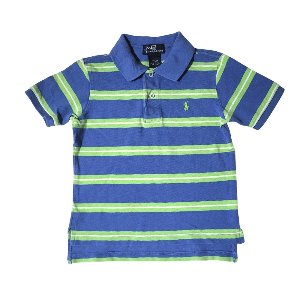 Ralph Lauren Polo Toddler 3T Boys Polo Shirt Blue Green Striped Short Sleeve Top